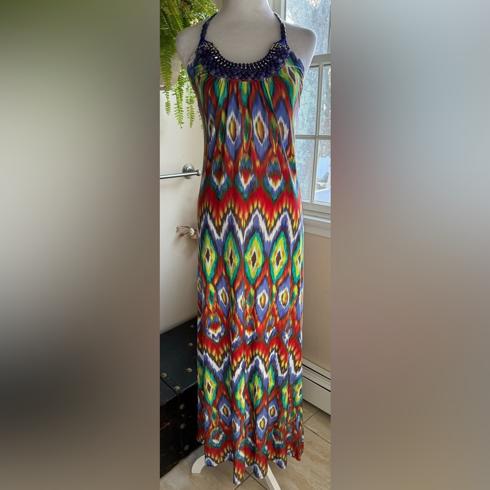 Scoop neck beaded Maxi Dress - multicolored - Size S stretch. BEAUTIFUL